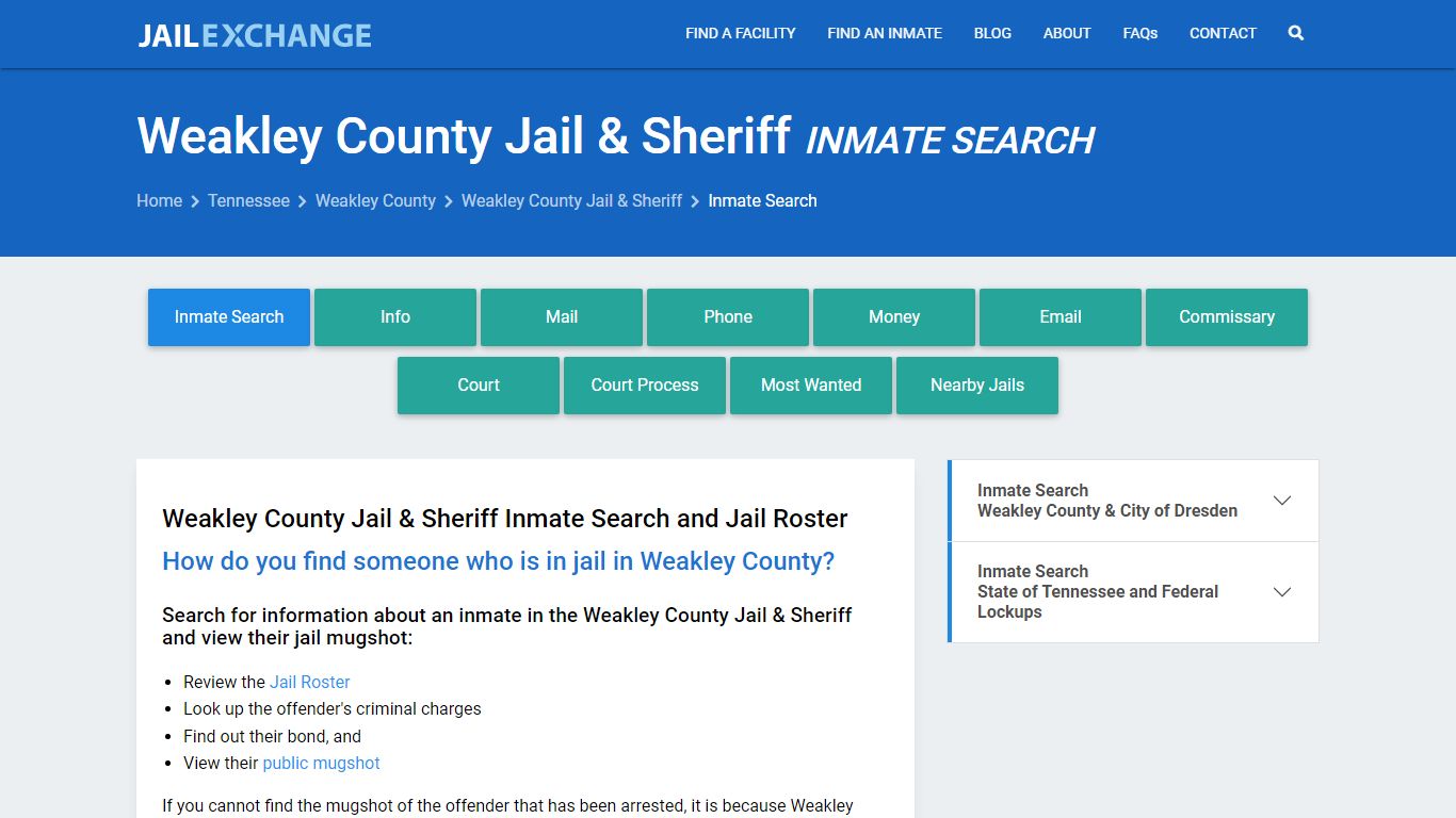 Weakley County Jail & Sheriff Inmate Search - Jail Exchange