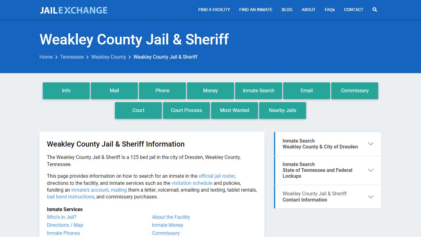 Weakley County Jail & Sheriff, TN Inmate Search, Information
